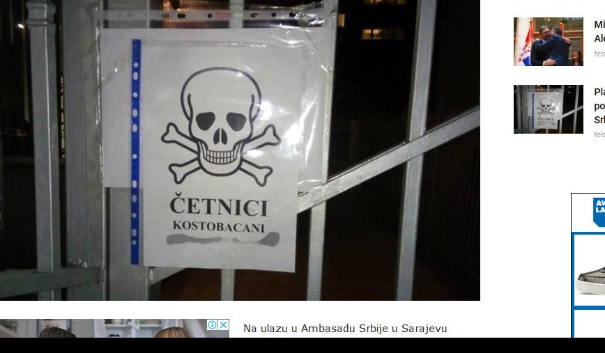 SKANDAL U SARAJEVU! Plakat s mrtvačkom glavom postavljen na ulazu Ambasade Srbije!